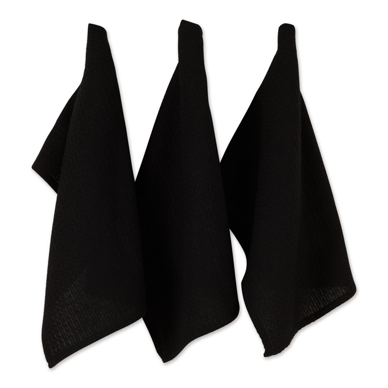 Cotton Waffle Tea Towel Kitchen Towel, Black