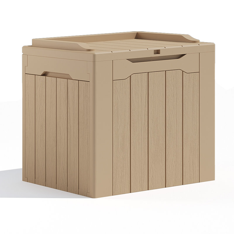 32 Gallons Lockable Resin Deck Box, Light Brown
