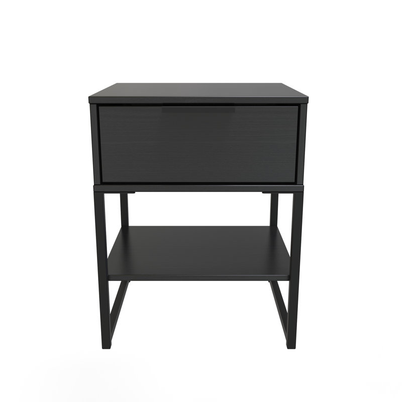 Bibek 58cm W Manufactured Wood Bedside Table, Black Ash