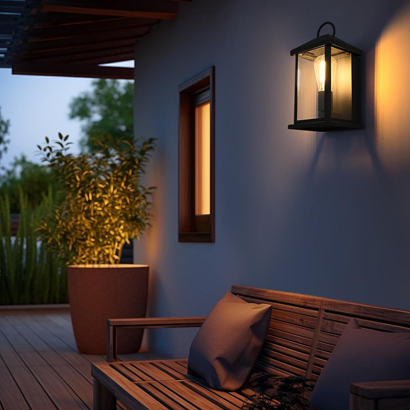 Merideth Outdoor Wall Sconce in Black, 12" H x 6" W x 6" D