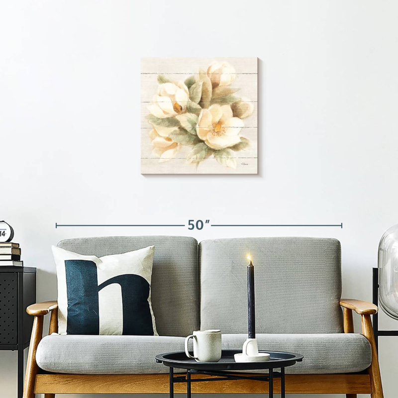 Magnolia Harnek ivoire sur bois, H 20 po x l 20 po