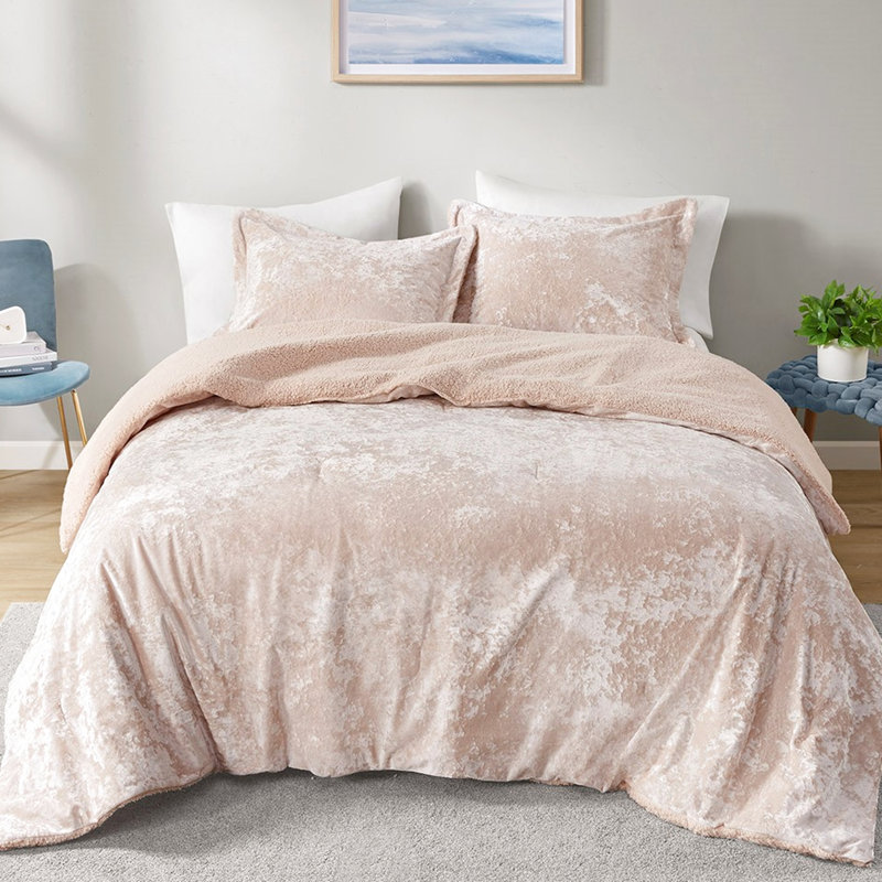 Édredon double / grand avec détails en velours rose et froissé
