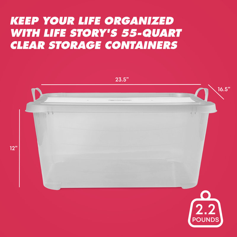 Life Story 55 Quart Stackable Storage Bin, Light Duty Container, Clear, 24 Pack, 55