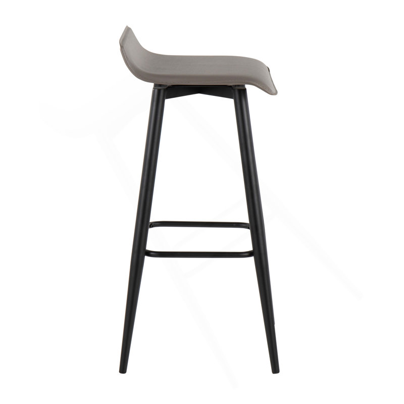 Ale Contemporary Fixed-Height Bar Stool In Black Steel And Grey Faux Leather By Lumisource - Set Of 2