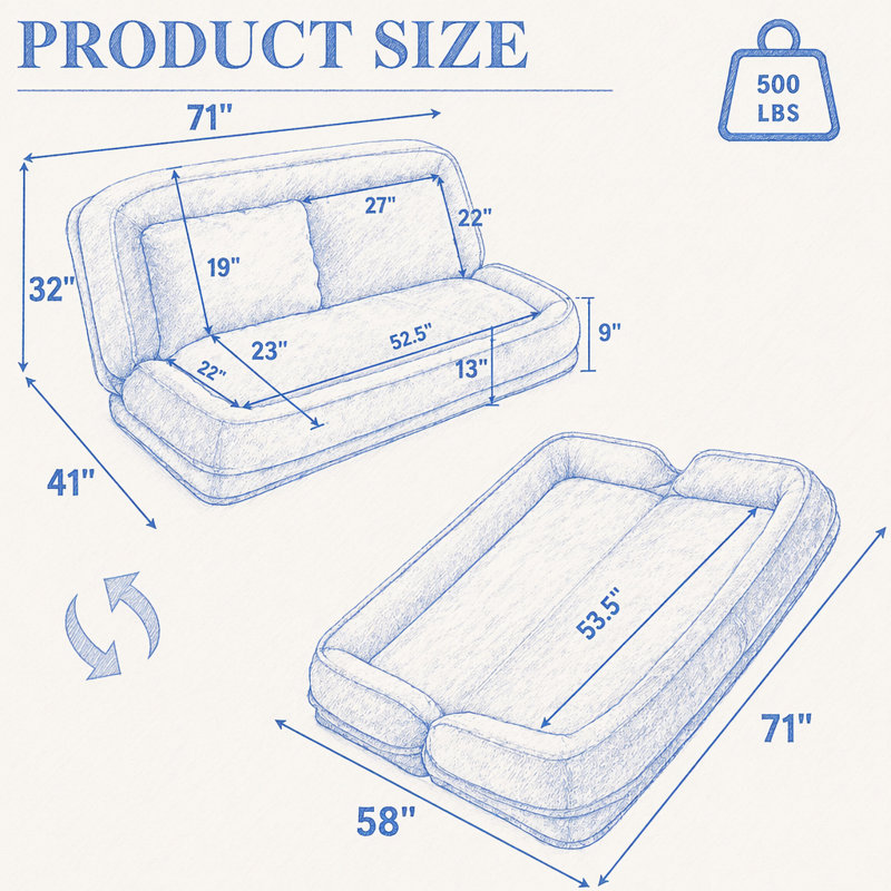Lit double pour chien, canapé paresseux, 5 positions réglables, 2 sièges, chenille, Beige