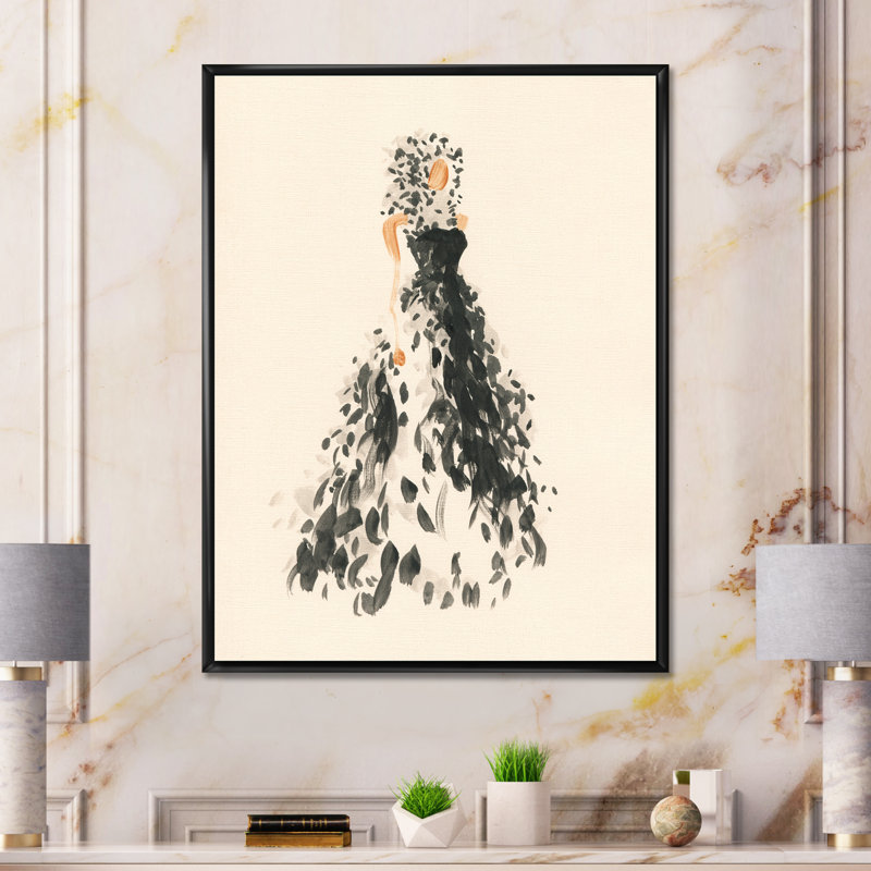 «Fashion Woman», art en ligne sur toile Glam, H 12 po x l 8 po x P 1 po, Cadre flottant noir