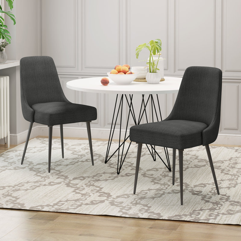 Milin Modern Dining Chairs Set of 2, Iron Legs & Curved Backrest, Charcoal, Gunmetal