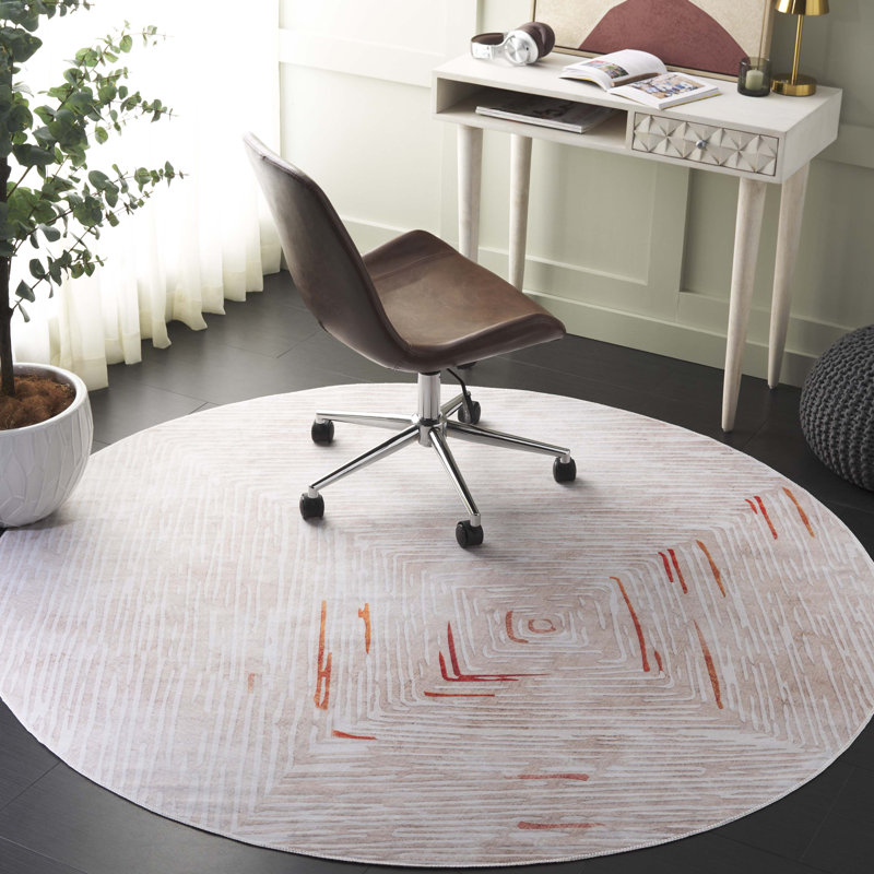 Joal Performance Machine Washable Abstract Rug, Round 6'