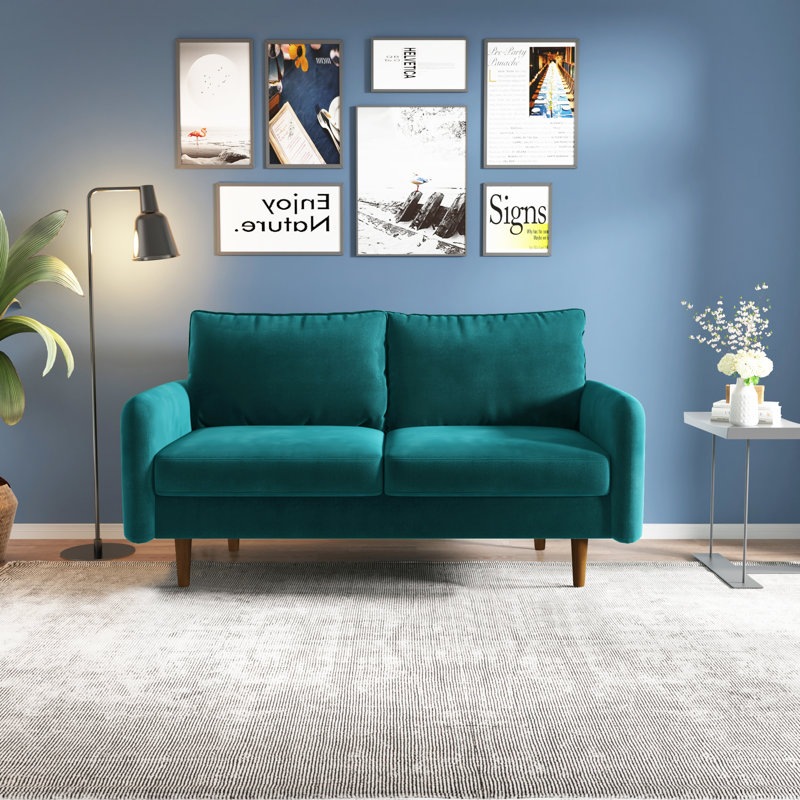 Anacapa 58" Velvet Round Arm Sofa Loveseat, Dark Cyan Velvet