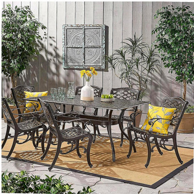 Ensemble de salle à manger de patio en métal pour 6 personnes avec table rectangulaire Ravenna