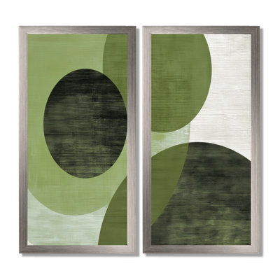 «Minimalisme vert avec des formes simples de noir - art mural minimaliste pour le salon, impression sur toile verte minimaliste 2 pièces
