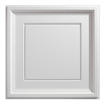 Carreaux de plafond à caisson 2 pi x 2 pi Genesis White Icon - Installation facile à poser - Imperméable, lavable et ignifuge - PVC de haute qualité pour prévenir les bris - Paquet de 12 carreaux