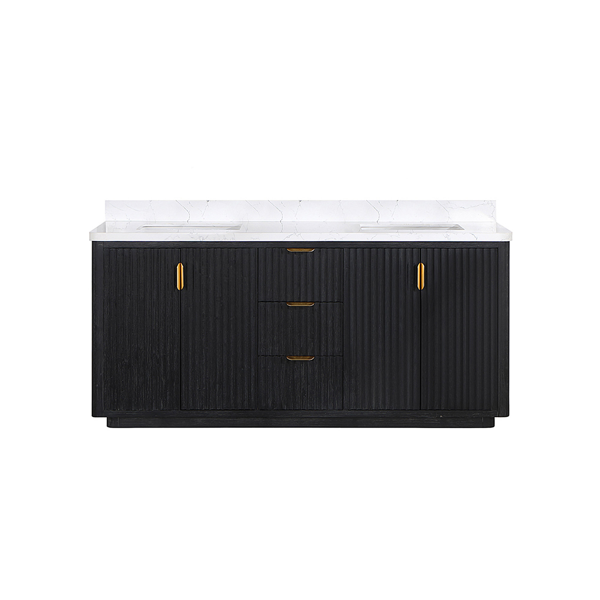 Adela 72'' Double Bathroom Vanity, Black, White, Gold