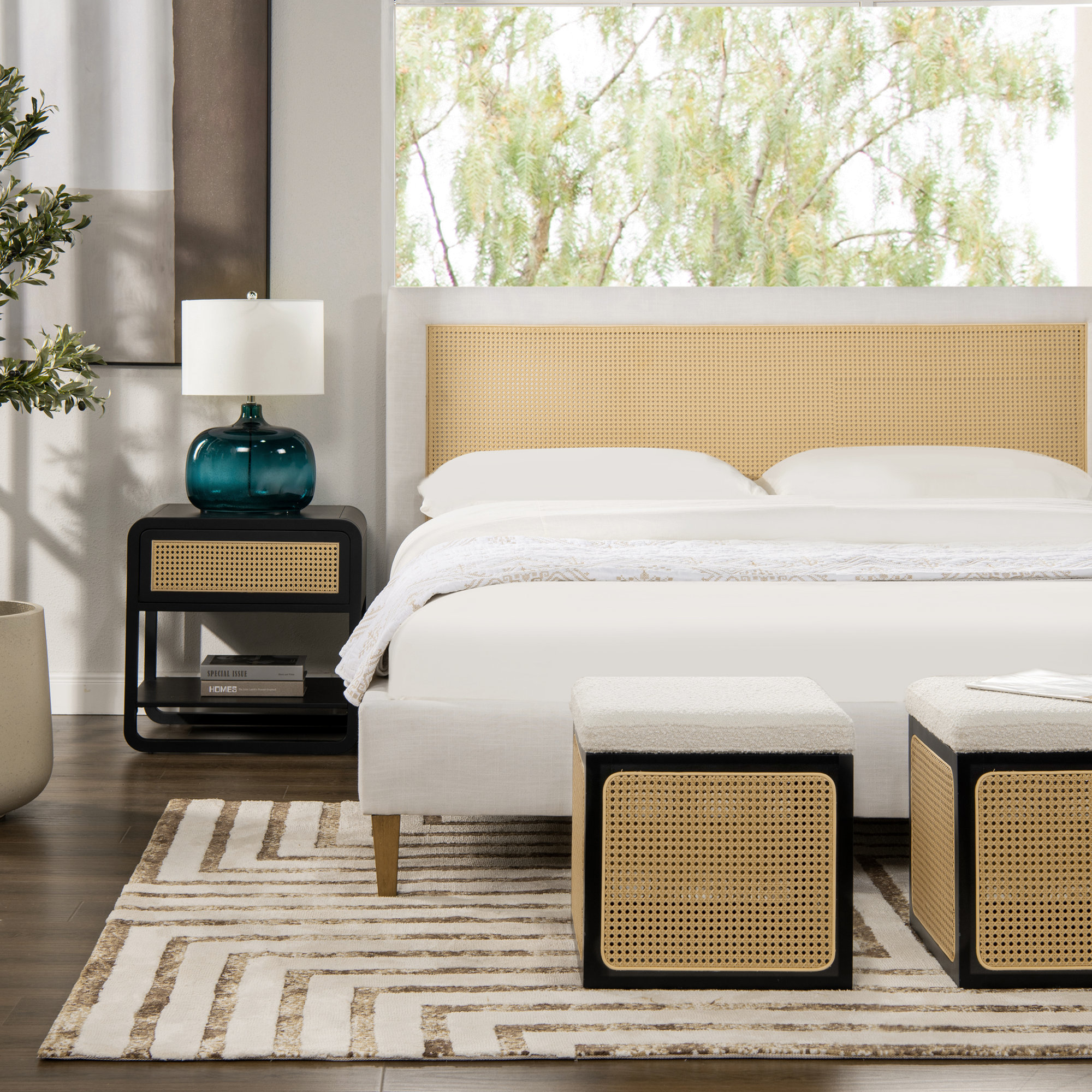 Billingsly Upholstered Cane-Back Bed, Queen 1