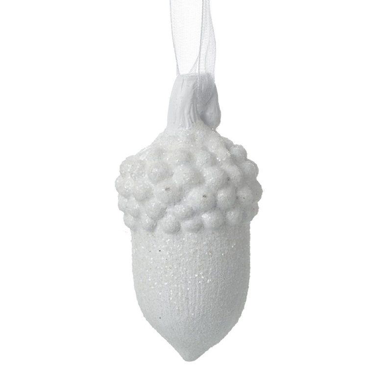 Hanging Acorn Decoration, 7cm H x 3cm W x 3cm D, White