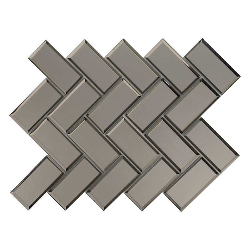 Rivella Herringbone 11 in. x 14 in. Glossy Glass Mosaic Wall Tile, Kavik