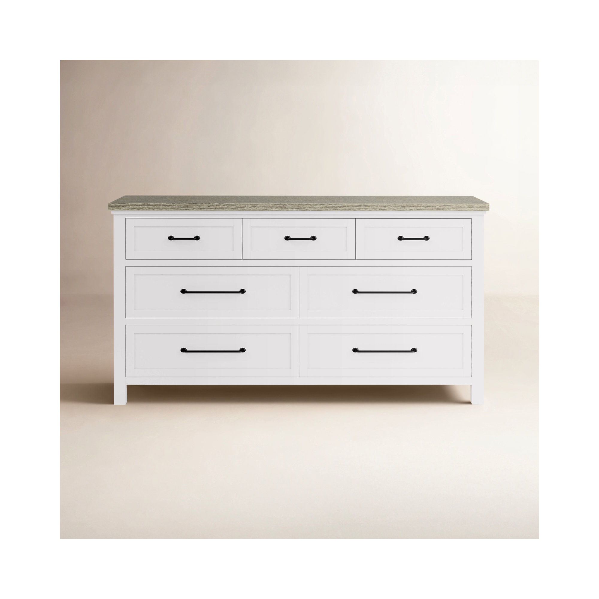 Gabby 7 - Drawer Double Dresser, White/Gray