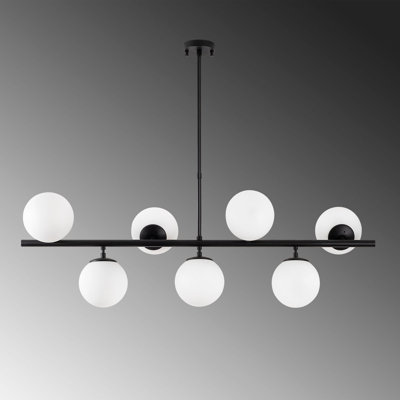 Lustre industriel moderne, hauteur réglable, noir et blanc, 7 lumières | Corps et plaque de base en métal, 44,5 x 15,7 x 18,1-33,5 pouces | 7 x E14 Max 40W, parfait pour les décors scandinaves et contemporains
