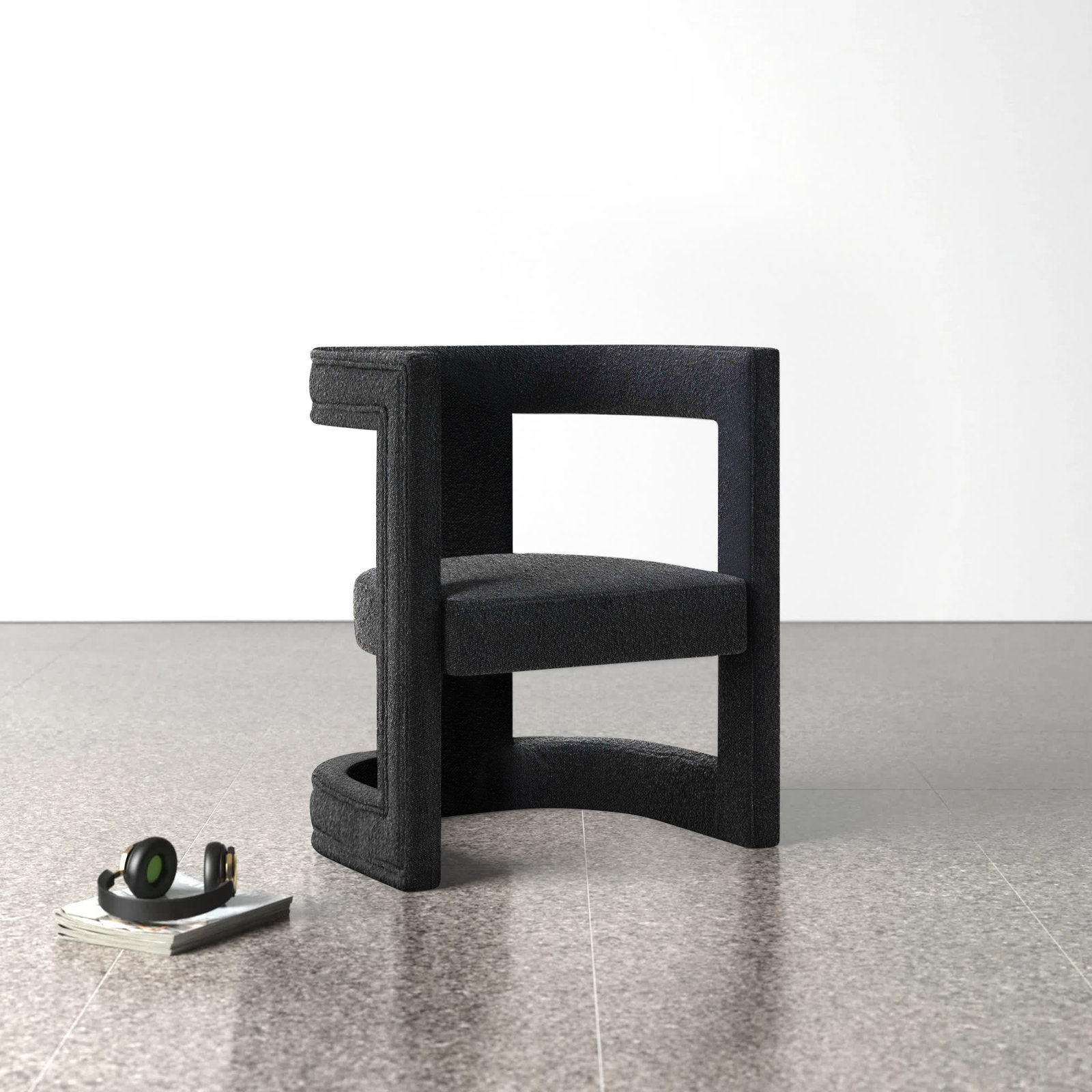 Baadur Barrel Chair, Black Boucle