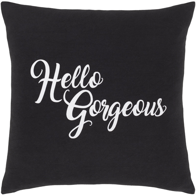 Typography Cotton Throw Pillow, Down, Pale Pink