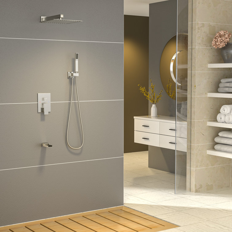 10" Wall Mounted Rainfall Shower Head and Handheld Shower Faucet and System with Rough-in Valve