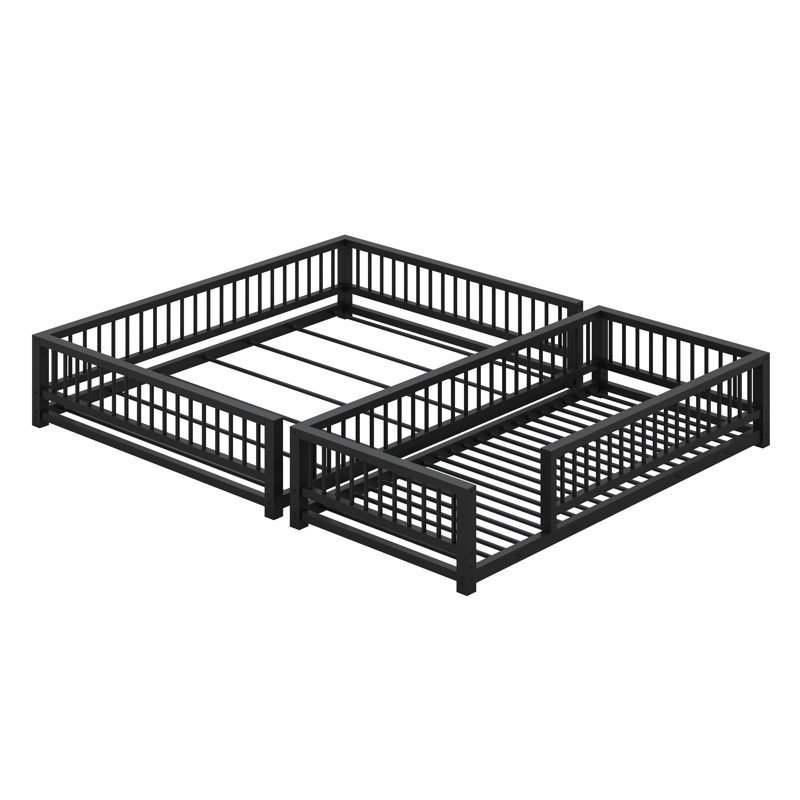 Metal Twin XL Over Queen Bunk Bed With With Ladder And Safety Guardrails, Black