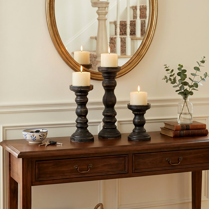 Ensemble de 3 chandeliers en bois pour chandelier Farmhouse, Noir, noir, noir, noir