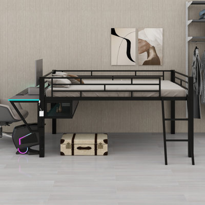 Mid Loft Gaming Bed, Includes Desk and LED