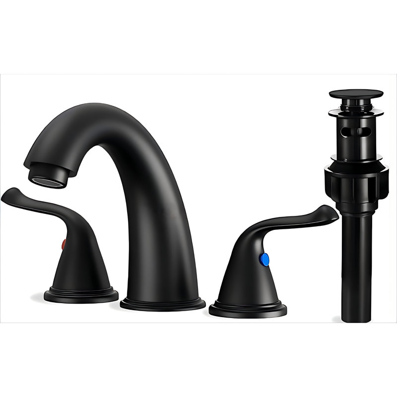 Black-plated Double-handle Bathroom Sink Faucet, 8-inch Basin Faucet, Modern Design, With Push-button Drain Assembly