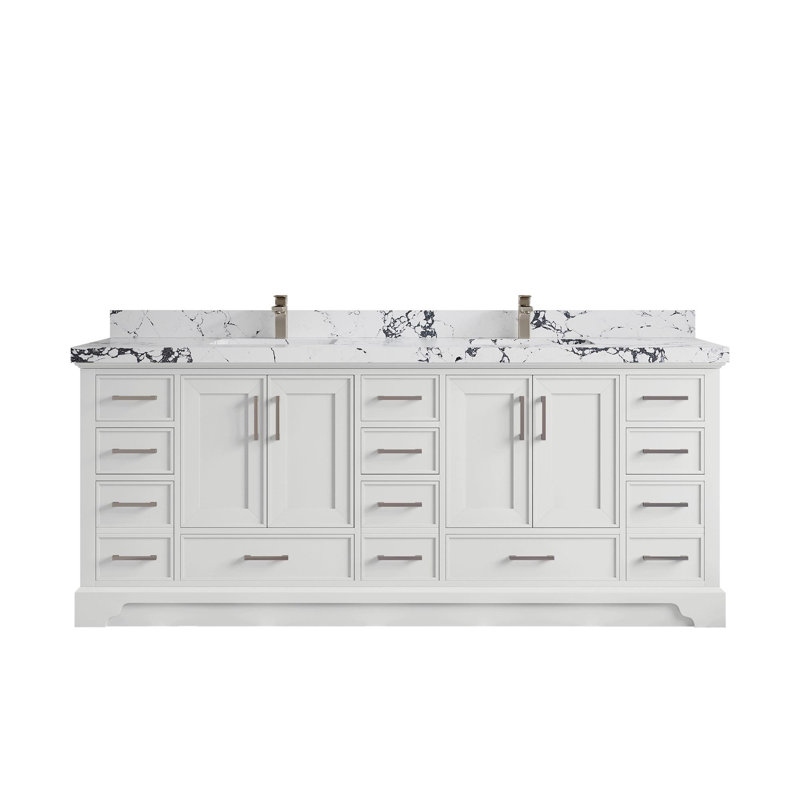 Charlotte 84'' Double Bathroom Vanity with Quartz Top, Viola Night