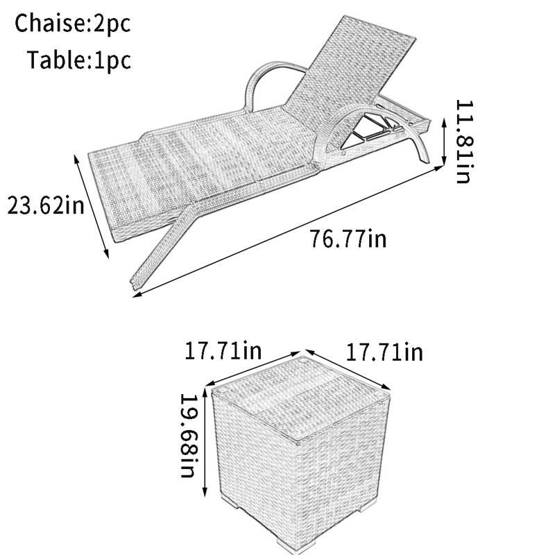 Smajil Outdoor Wicker Chaise Lounge Set with Table