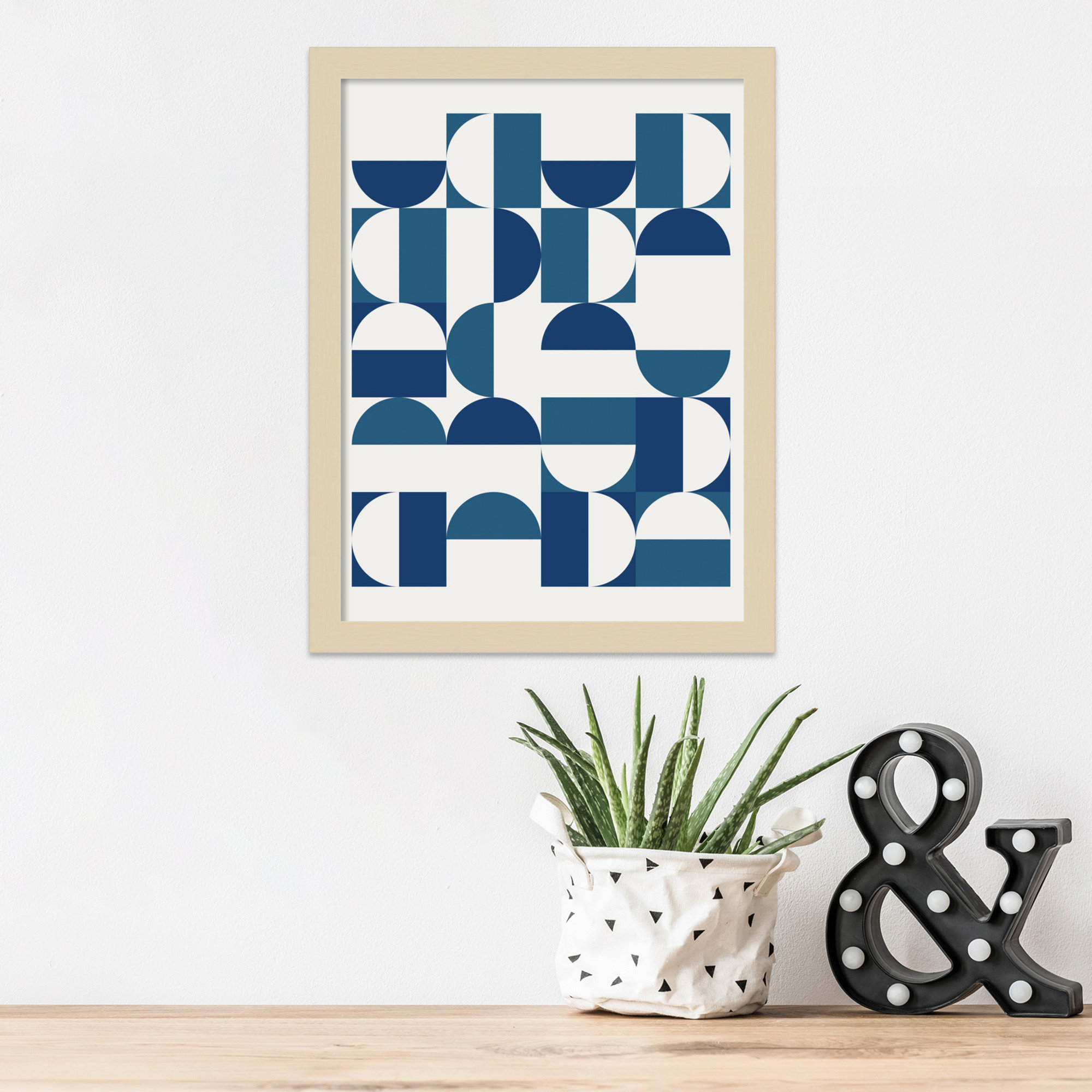 Bauhaus Inspired Geometric 1 N Blue And Teal by The Creative Bunch Studio, Brown, 25" H x 19" W x 1" D