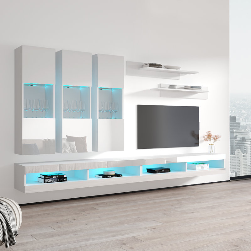 Fly 126" E 34TV Floating White Entertainment Centre, White