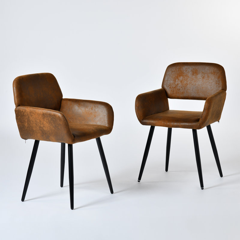 Huburt Dining Chairs With Armrest Side Chairs For Living Room Kitchen Dining Room, Brown/Black