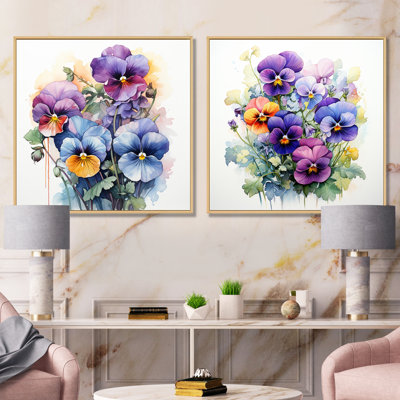 Purple Pansy Poise I - Pansies Canvas Wall Art Set Of 2