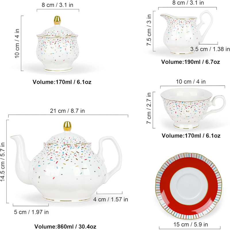 Colorful British porcelain tea set