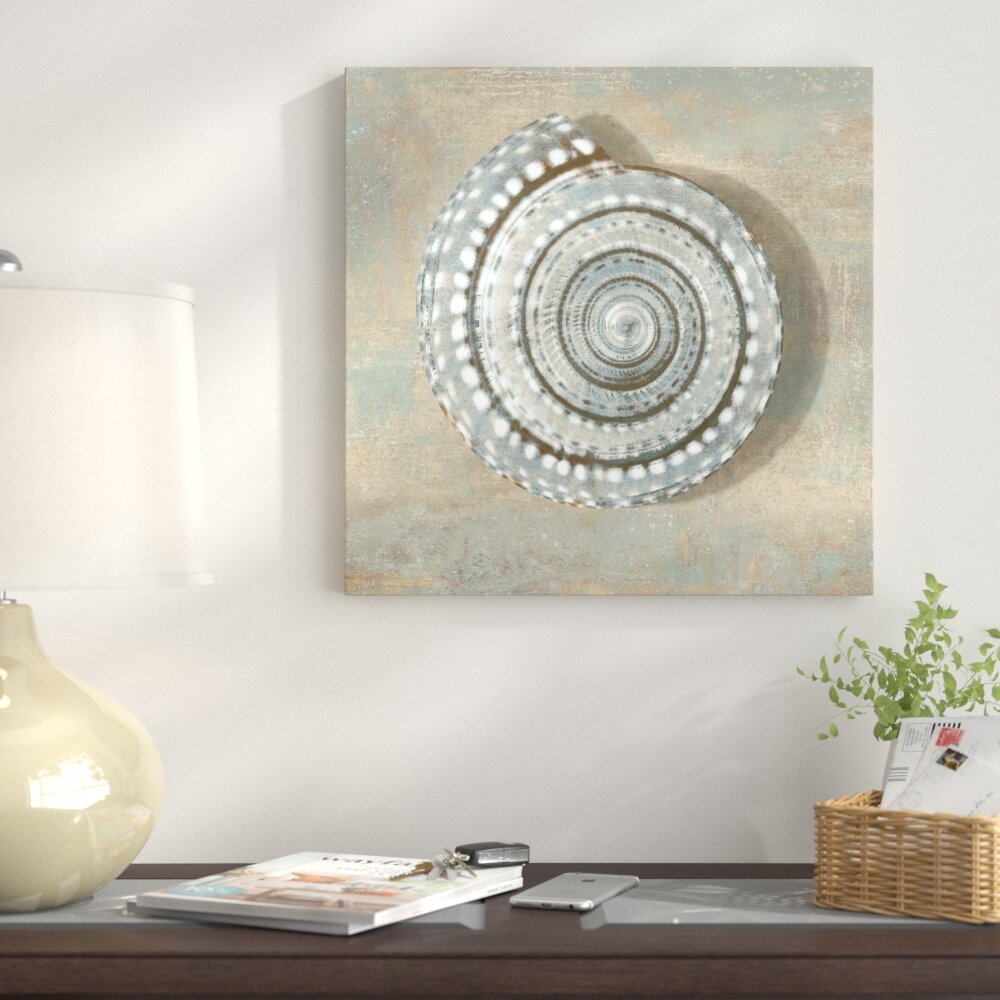 Bless international Aqua Seashell by Caroline Kelly Wrapped Canvas Gallery -Wrapped Canvas Giclée Wayfair Canada