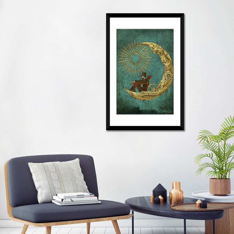 « moon travel », impression sur toile, H 24 po x l 16 po x P 1 po, Papier d'art encadré noir, Blanc