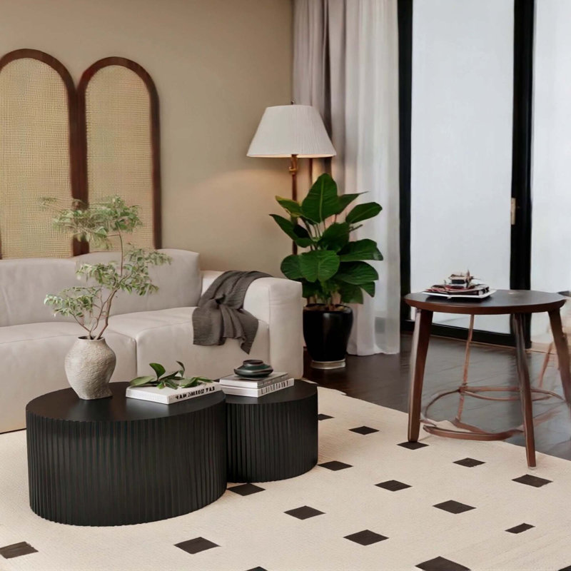 Vertical Stripe Design Nesting Coffee Table Set, Black
