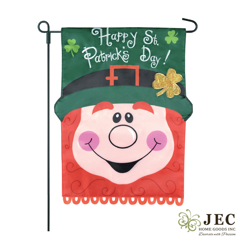 O’leprechaun en nylon 2 côtés 18 x 13 po de la chance drapeau de jardin