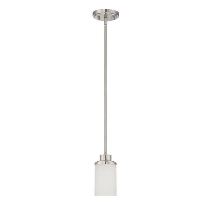 Luminaire suspendu à cylindre simple 1 lumières Bristol, Nickel brillant satiné