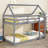 Twin Over Twin House-Shaped Floor Bunk Bed, With Ladder,Guardrails-1894159765