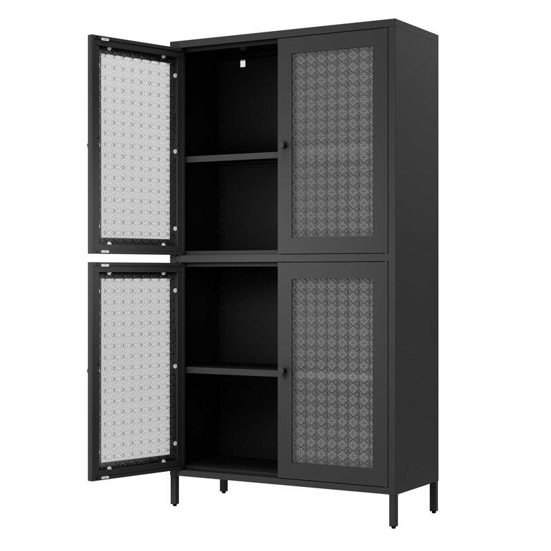 Classic Metal Storage Cabinet Display Cabinet With 4 Glass Doors 4 Shelves Cabinet Freestanding Bookcase Side Cabinet For Home Office Living Room Kitchen Hallway