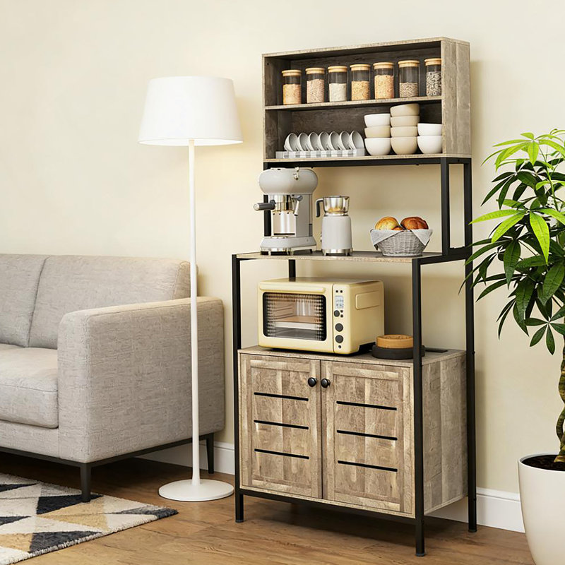 Coffee Station,Rack With Power Outlet And Storage Shelves,Convenient For Your Home, Gray