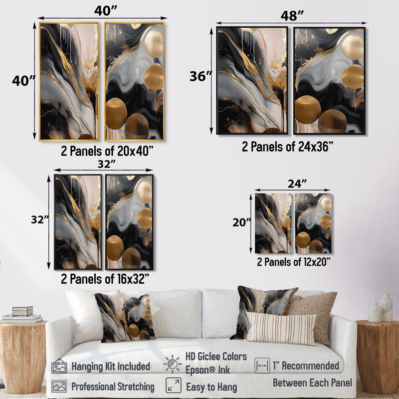 Marbre gris et gris captivant - art mural abstrait en marbre, 36" H x 48" W, Framed Print without Mat, Black