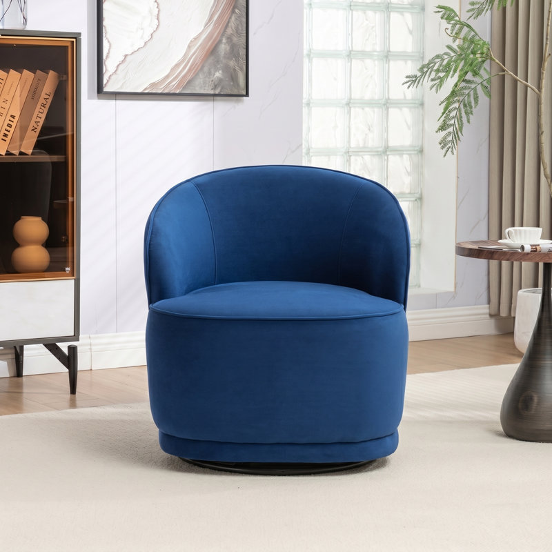 Stith Velvet Upholstered Swivel Barrel Chair, Navy