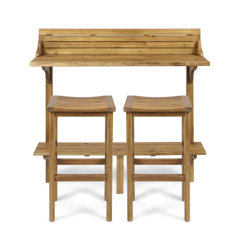 Bushnell Solid Wood Bar Set with Stools, Natural Stained
