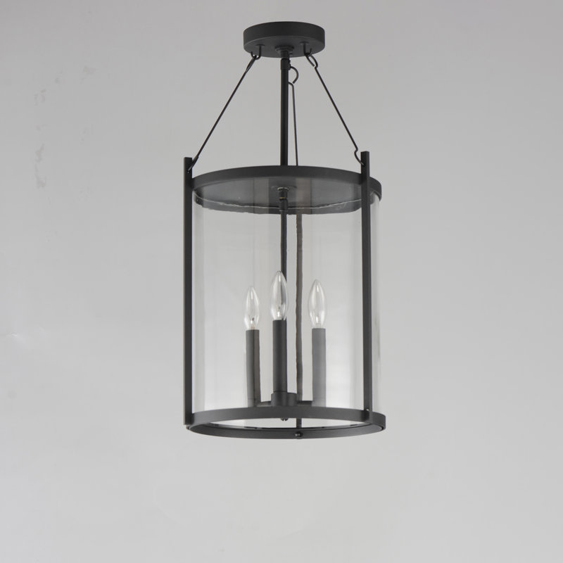 Matte Black Aluminum 3-Light Outdoor Pendant with Clear Glass Shade
