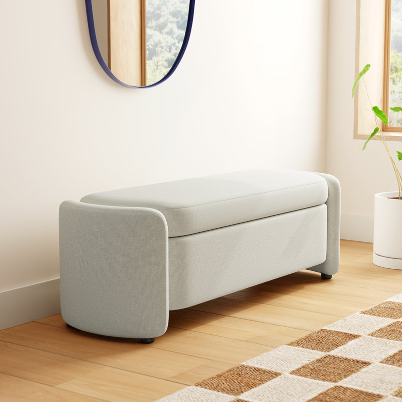 Mizel 62" Upholstered Storage Bench, Luxe Cream Basketweave