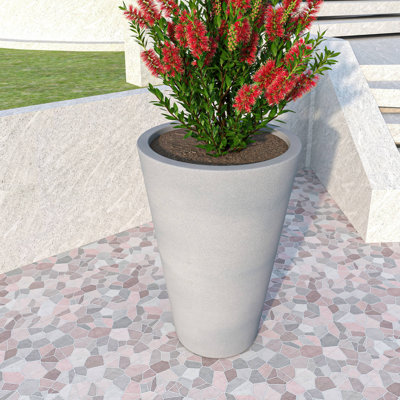 Steveda Modern Tall Tapered Round Fiberstone Planter – Handmade MGO Clay Plant Pot with Drainage Holes for Indoor & Outdoor Use